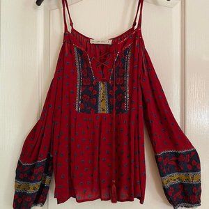 Abercrombie Red Pattern Shoulderless Blouse